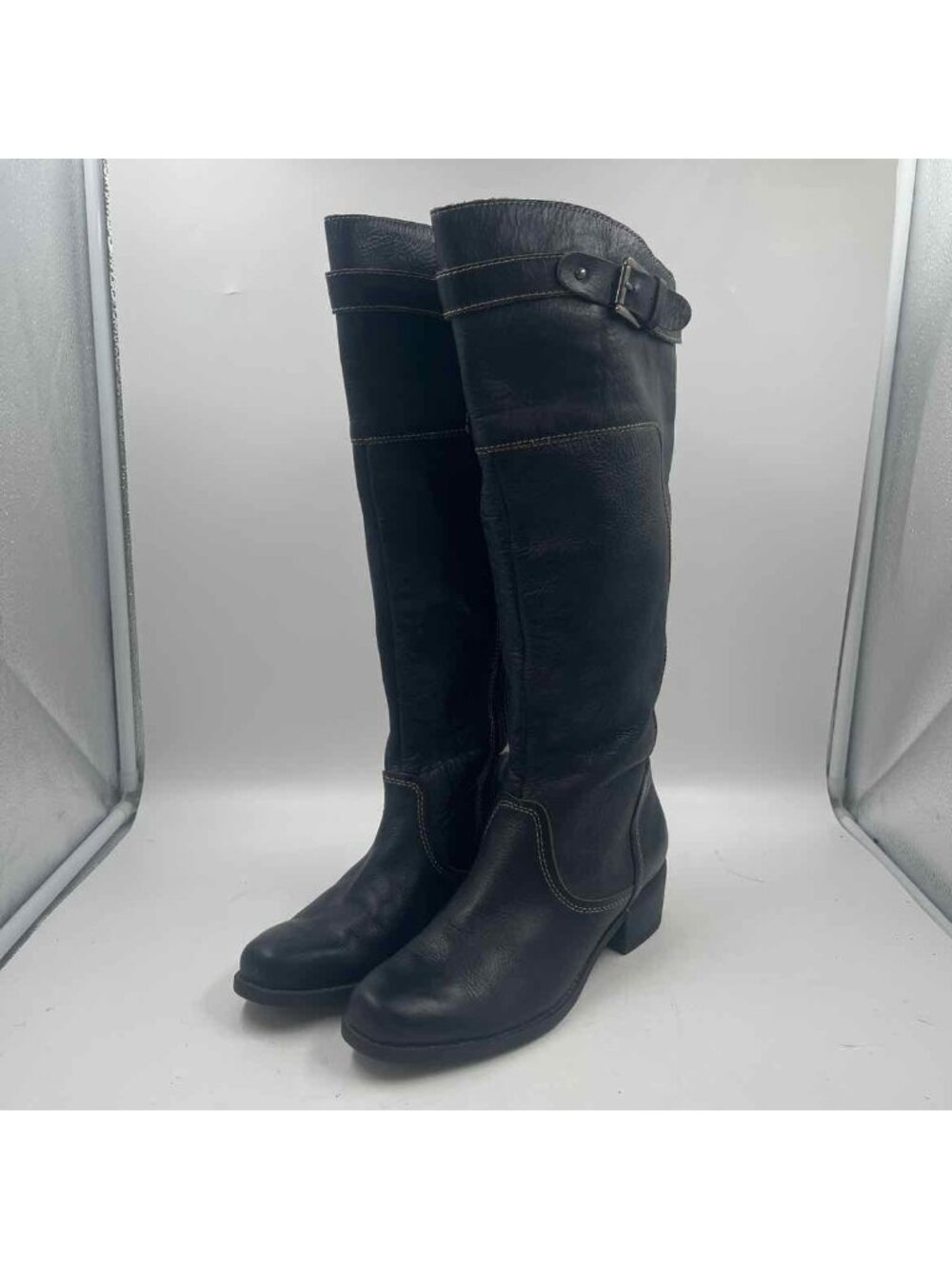 Audrey Brooke Tall Leather Women's Shoe Size 7.5 Black Solid Boots
